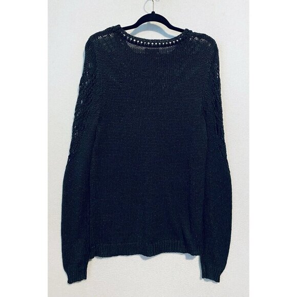 Lucky Brand Sweater Womens XL Charcoal Gray Pointelle Crew Neck Pullover - Picture 3 of 7